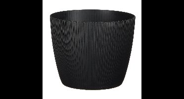 Mica Decorations Plantenpot - kunststof - zwart/ribbels- D19 x H19 cm
