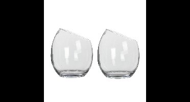 Mica Decorations schuine vaas/schaal - 2x - gerecycled glas - 18x20 cm