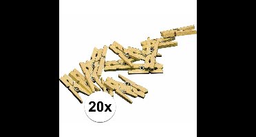 Mini knijpertjes - 20x - goud - 2 cm - hout - knijpers - voor kaarten