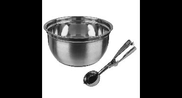 Oliebollen bakken set - Beslagkom - RVS - met ijsbollen lepel