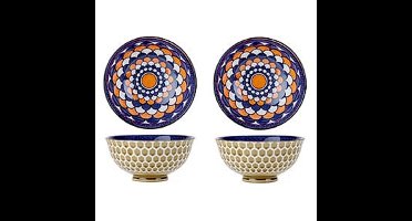 Oosterse serveerschaal - 2x - rond - 12 cm - porselein - soepkom - diep bord