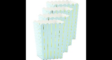 Partydeco Popcorn/snoep bakjes - 24x - blauw/goud - 7 x 7 x 12 cm