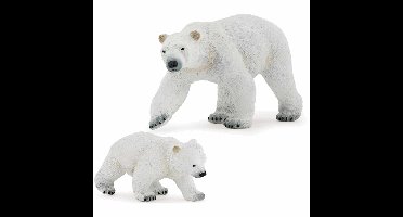 Plastic speelgoed figuren setje ijsbeer en baby/kind 14 en 8 cm