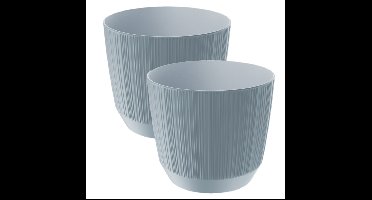 Prosperplast Plantenpot - 2x - stripe - steengrijs - D15xH13 cm