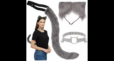 Ruhhy Kattenkostuum - 3-delig - grijs - staart, oortjes en halsband