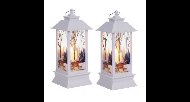 Ruhhy Kerstlantaarn - 2x - wit - 12 x 5 cm - kunststof - LED licht