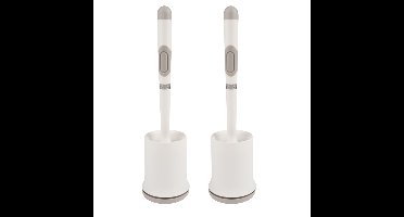 Ruhhy Toiletborstel - 2x - wit - siliconen - H43 cm - met houder