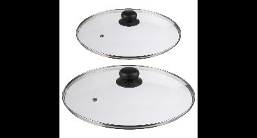 Secret de Gourmet - 2x glazen pannendeksels - pannen dia 20 en 28 cm