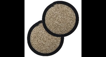 Secret de Gourmet Placemat - 8x - zeegras naturel/zwart - rond - 39 cm