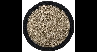 Secret de Gourmet Placemat - zeegras naturel/zwart - rond - 39 cm