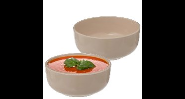Secret de Gourmet Soepkommen/schaaltjes - 4x - Santorini - keramiek - D15 x H6.5 cm - beige