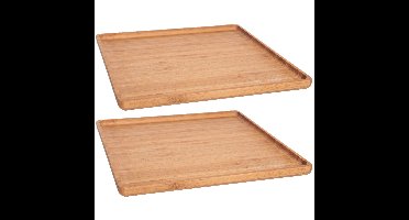 Serveerplank met opstaande rand - 2x - bamboe hout - 26 x 26 cm