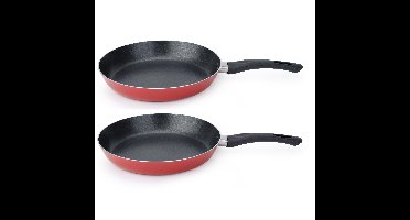 Set van 2x stuks aluminium koekenpan/hapjespan rood met anti-aanbak laag 28 cm