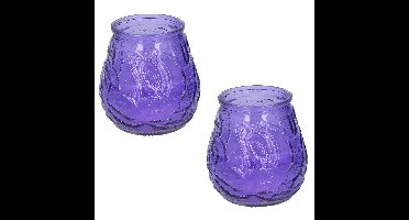 Set van 5x stuks Citronella lowboy buiten kaarsen 15 branduren paars