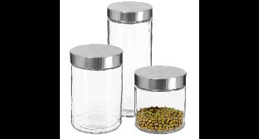 Set van 8x keuken voorraadbussen/potten glas RVS deksel - 3 formaten