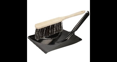 Shoppartners Stoffer en Blik zwart metaal hout - Arenga haren