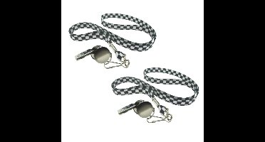 Smiffys Fluitje aan lanyard - 2x - zwart/wit geblokt -Race