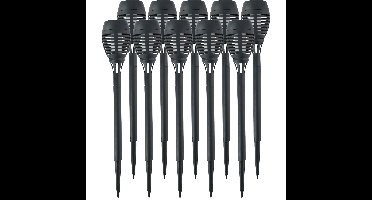 Solar tuinlamp fakkels - 10x - met vlam effect - zwart - 48 cm - op steker