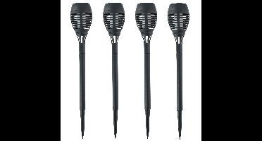 Solar tuinlamp fakkels - 4x - met vlam effect - zwart - 48 cm - op steker