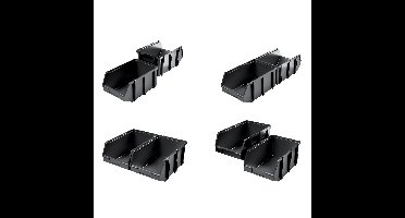 Sorteer opbergbakjes - 8x - zwart - kunststof - 22 x 14 x 9.5 cm