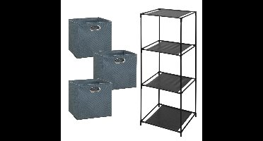 Storage Solutions Opbergrek Smartrack - met 3x mandjes stof - grijsblauw - 34 x 104 cm