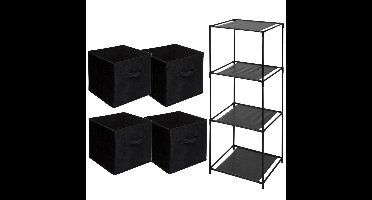 Storage Solutions Opbergrek Smartrack - met 4x mandjes stof - zwart - 34 x 104 cm