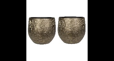 Ter Steege Plantenpot/bloempot - 2x - keramiek - metal goud - 30x28 cm