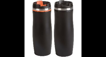 Thermosbekers - warmhoud bekers - 2x - oranje en zwart - 400 ml