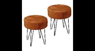 Unique Living Kruk Davy - 2x - velvet - bruin - metaal/stof - D35 x H40 cm