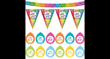 Verjaardag versiering pakket Happy Birthday - ballonnen/vlaggetjes/feestslinger