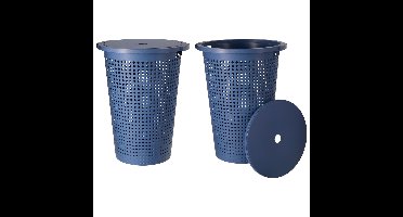Wasmand met deksel - 2x - blauw - 35 liter - 40 x 52 cm - kunststof