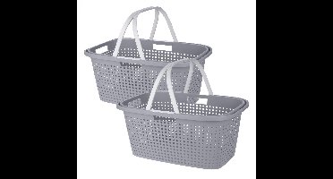 Wasmand met hengsel - 2x - 38 liter - 60 cm - grijs/wit - Draagwasmand
