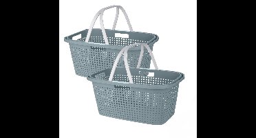 Wasmand met hengsel - 2x - 38 liter - 60 cm - groen/wit - Draagwasmand