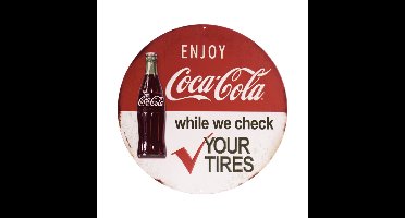 Coca-Cola & Tire Check Metalen Bord met Relief - Ø31cm