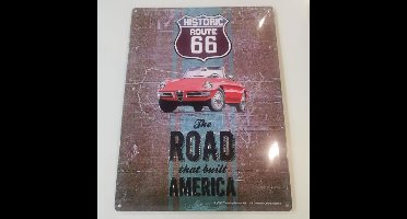 Route 66 Alfa-Romeo 'The Road That Built America' Metalen Bord 30 x 40 cm