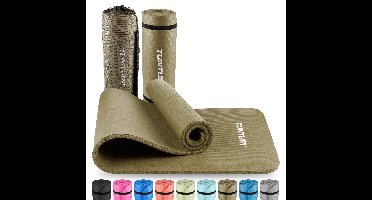 Tunturi NBR Yogamat met Draagtas | Fitness mat Extra dik & zacht | Anti slip | 180x60x1.5cm | Incl Trainingsapp | Legergroen