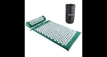Tunturi Acupressuur Mat met kussen | Spijkermat | Meditatie Mat | Acupunctuur Set | 83 x 42 cm | Groen
