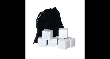 9x stuks klei whisky koelstenen met opbergzakje 2 x 2 x 2 cm.