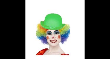 Clown verkleed set - gekleurde pruik - bolhoedje groen - Carnaval clowns verkleedkleding