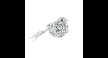 Cosy & Trendy Decoratie vogels op clip glitter zilver 12 cm