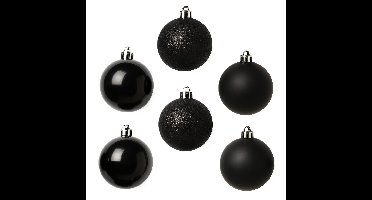 Cosy & Trendy Kerstballen - 6x st - zwart - 8 cm - kunststof - kerstversiering