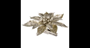 Cosy & Trendy kerstster champagne glitter - 9 cm - op clip - kerstbloemen