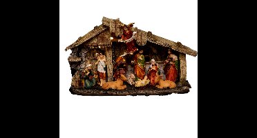 Feeric Christmas Kerststal - compleet - verlicht - met beelden - 17 x 8 x 31 cm