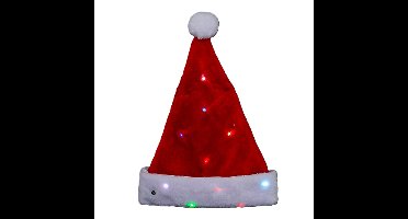 Feeric Kerstmuts - rood - met gekleurd LED verlichting - L30 x H30 cm - volwassenen