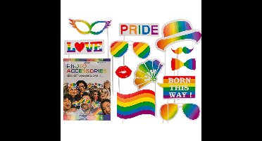 Foto props setje van 12x stuks - Gay Pride/Regenboog thema kleuren - Verkleed artikelen