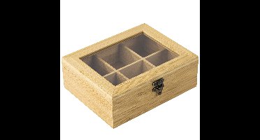 HI Theedoos - 6-vaks - opbergdoos - bamboe hout - 21x17x8 cm