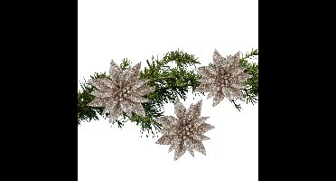 House of Seasons Kerstboom bloemen - 3x - champagne -kunststof