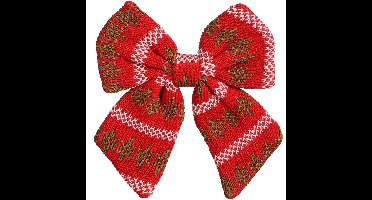 Kerst ornament strik - rood - 20 x 17 cm - polyester - strikje kersthanger