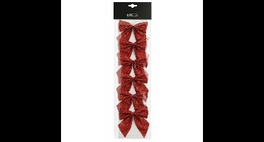 Kerst ornamenten strikken - 6x st - rood - 10 x 12 cm - kerstboomstrikjes - kerstversiering