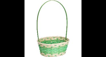 Rieten mandje met hengsel - groen - 20 x 38 cm - Opbergen - Paaseieren mandje